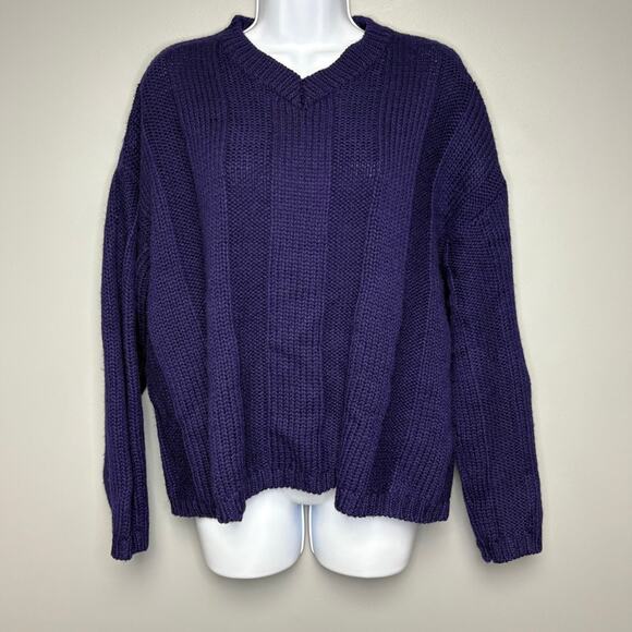 VTG The Limited Chunky Knit 100% Wool Purple Sweater Womens Sz M - Picture 1 of 4